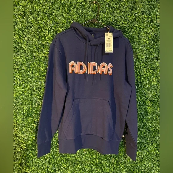 Adidas Navy Blue Hoodie with Orange Logo - Picture 2 of 3
